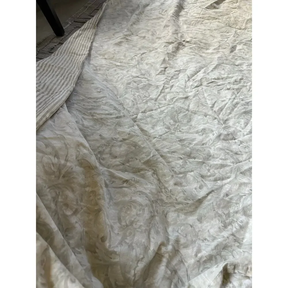 Nancy Koltes LUXURY LINENS full Duvet Cover Italy striped floral gray cream